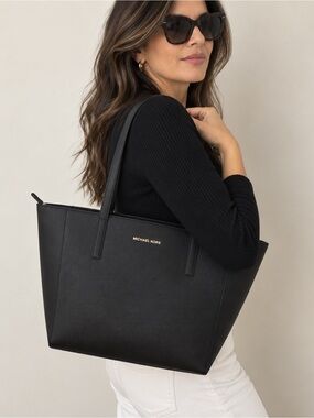 Michael Kors Rivington Large Leather Tote Bag Black NWT $298 MSRP